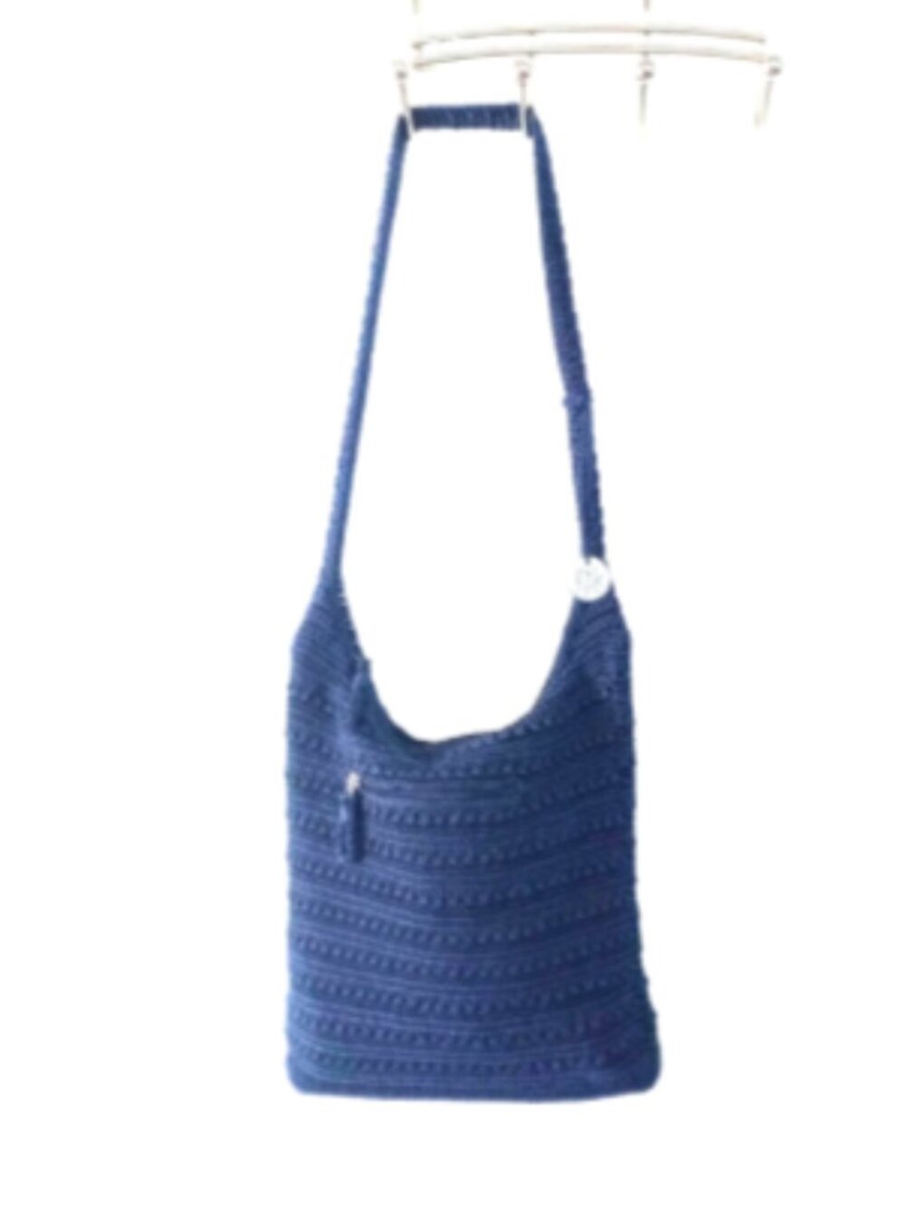 The Sak Navy Blue Crochet Hobo Shoulder Bag Zip Top Charm NWOT